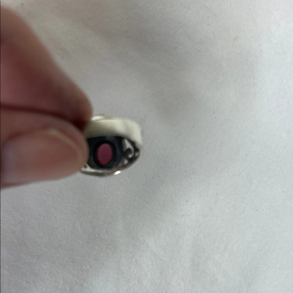Sterling Silver and Red Gemstone Ring Size 6